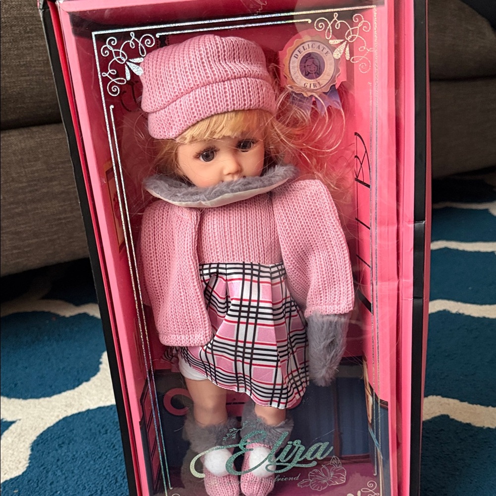 Pink Plaid Doll with Hat and Coat